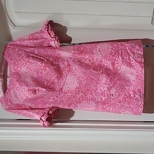 LILLY PULITZER Pink Floral Print Ruffle Sleeve Cut Out Keyhole Shift Dress.